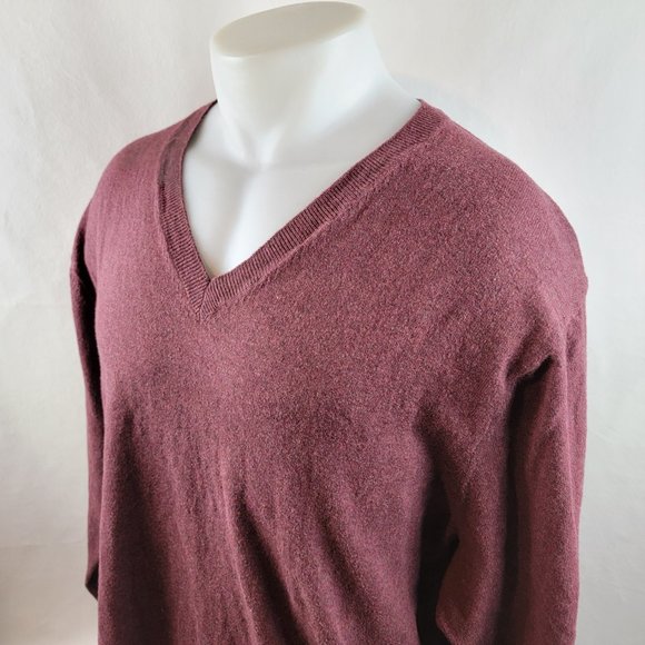 Eddie Bauer Pullover Sweater Mens 2XL Red Red V Neck Merino Wool Cotton Pullover - Picture 1 of 9